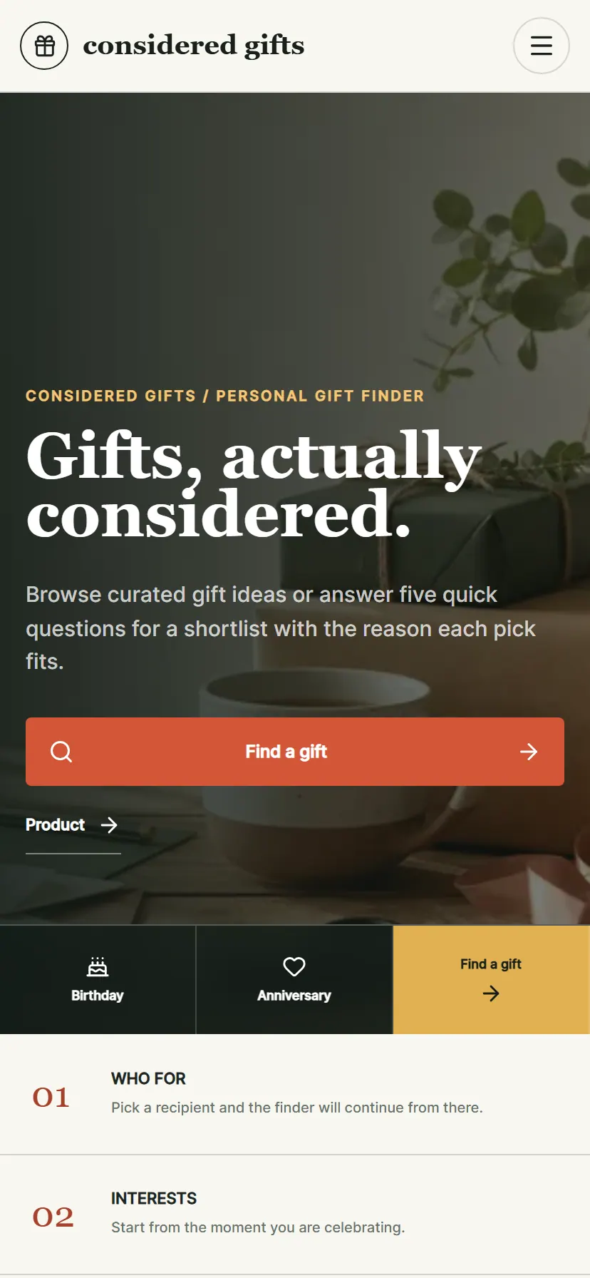 Considered Gifts — widok mobilny