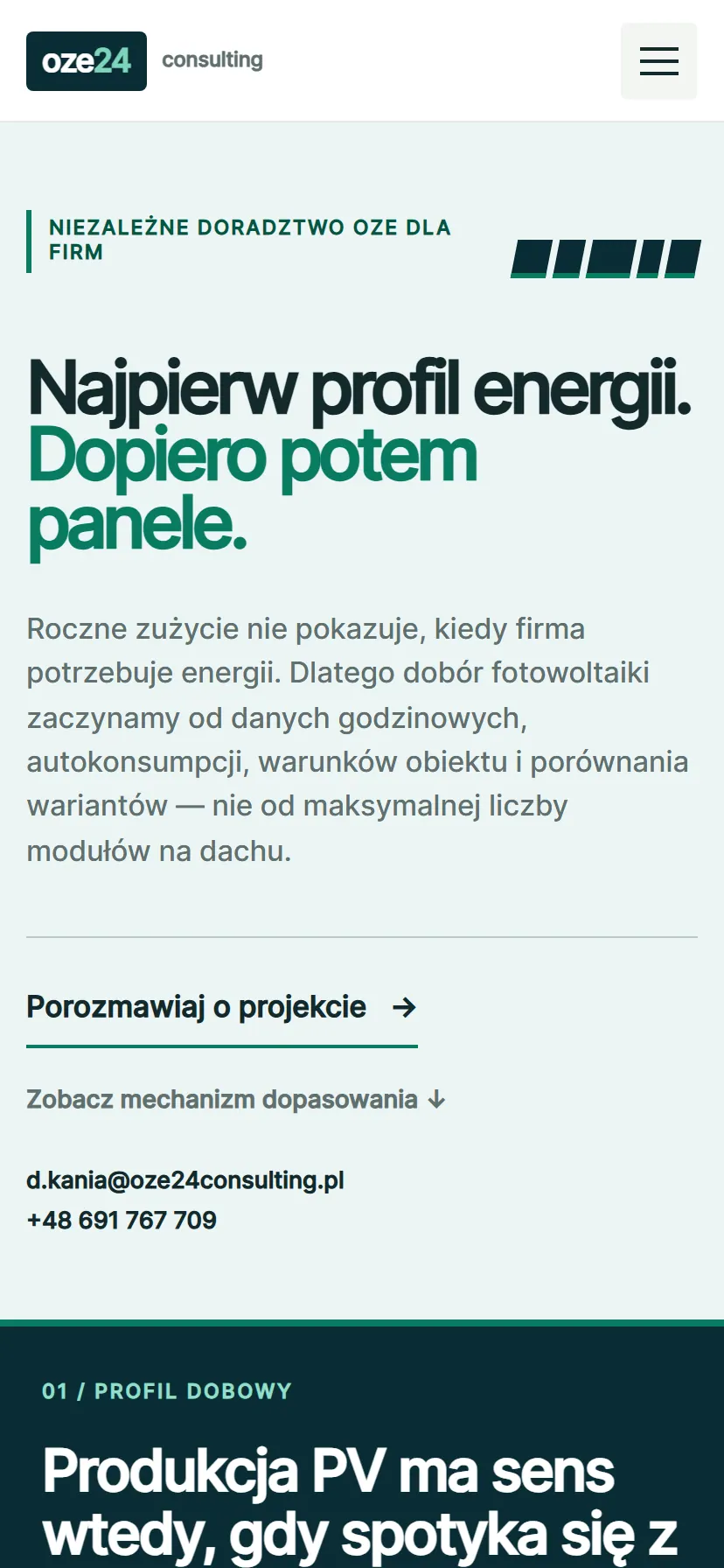 OZE24 Consulting — widok mobilny