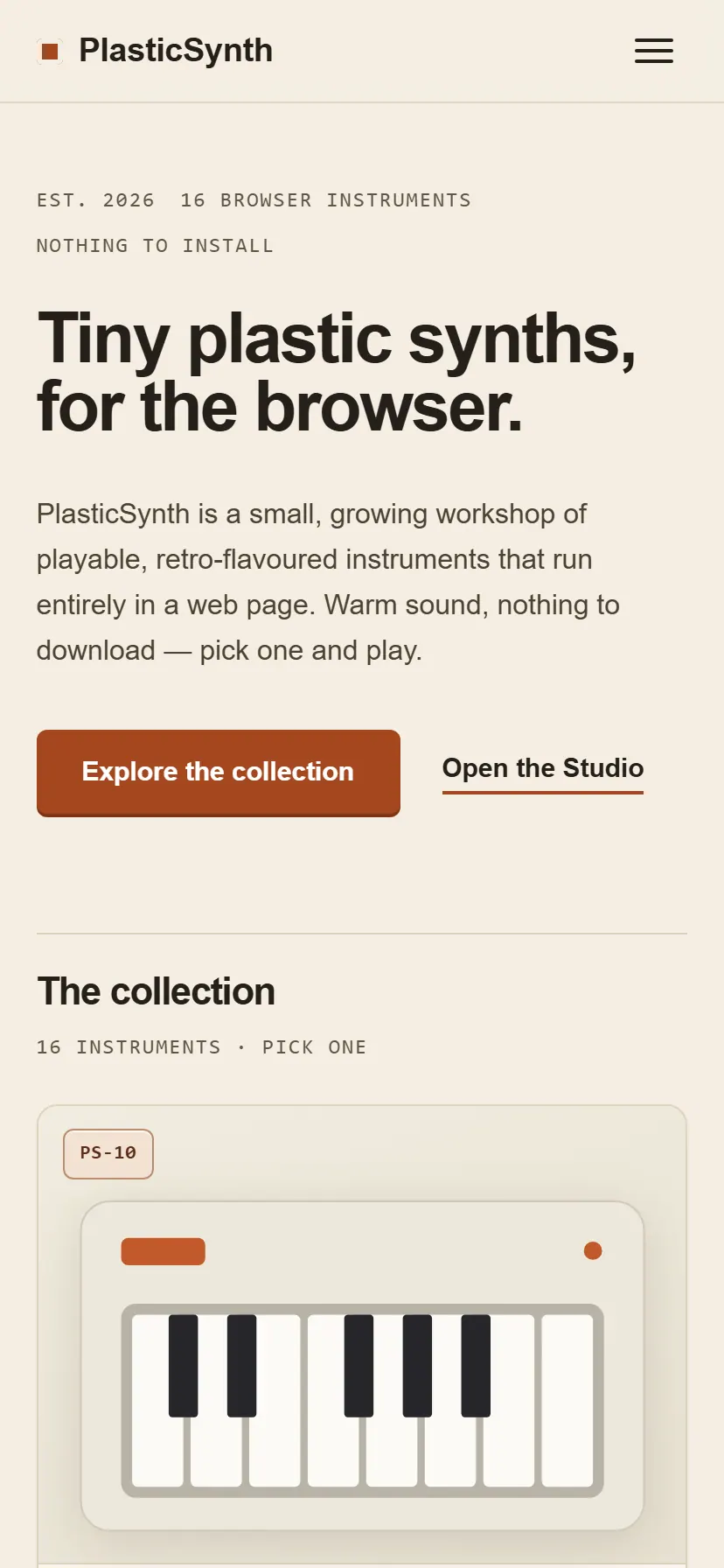 PlasticSynth — widok mobilny