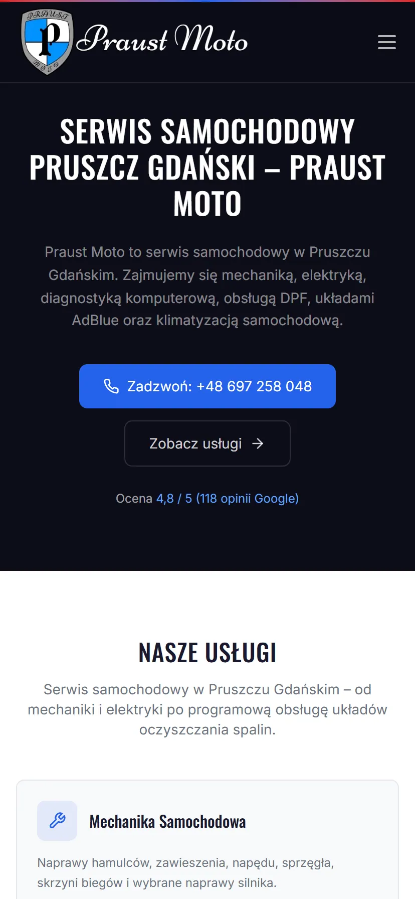Praust Moto — widok mobilny