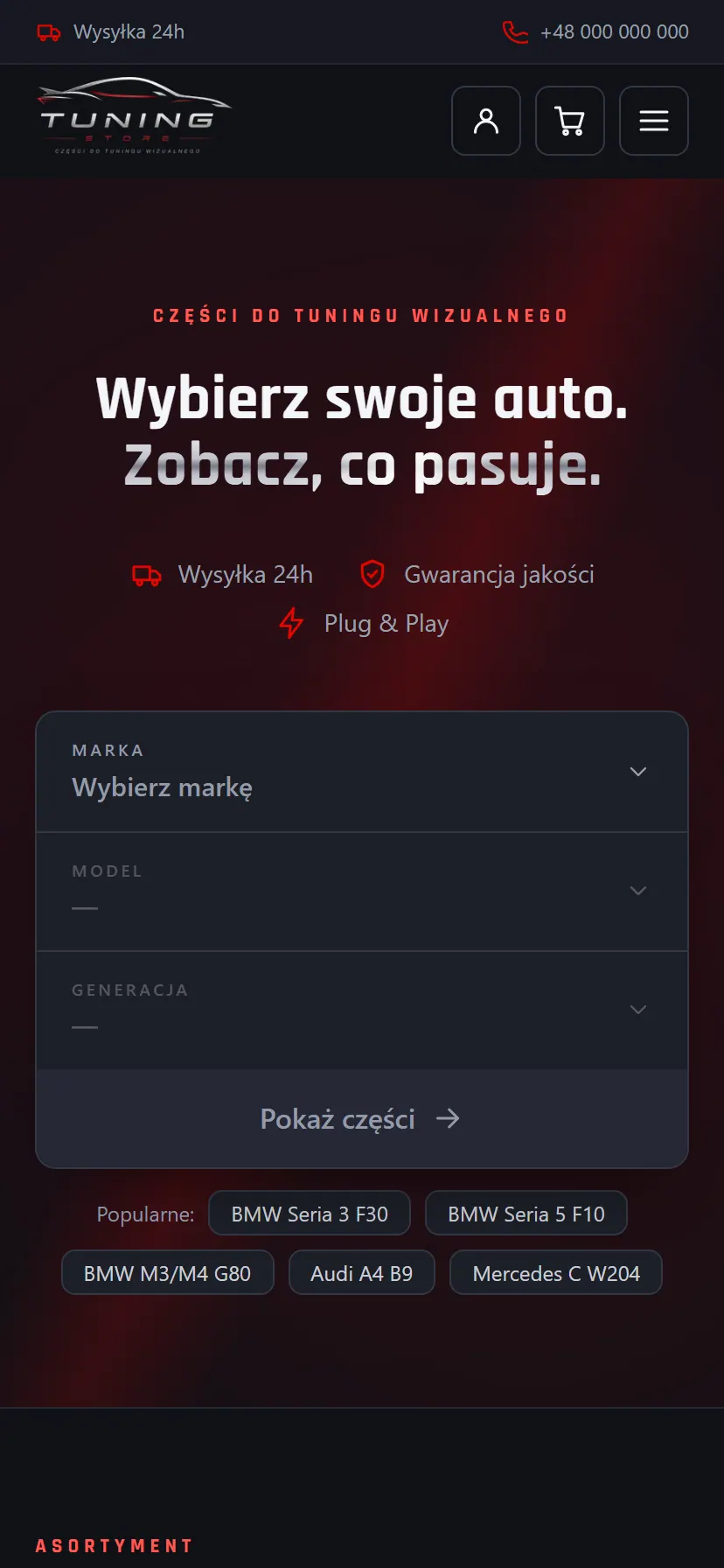 TuningStore — widok mobilny