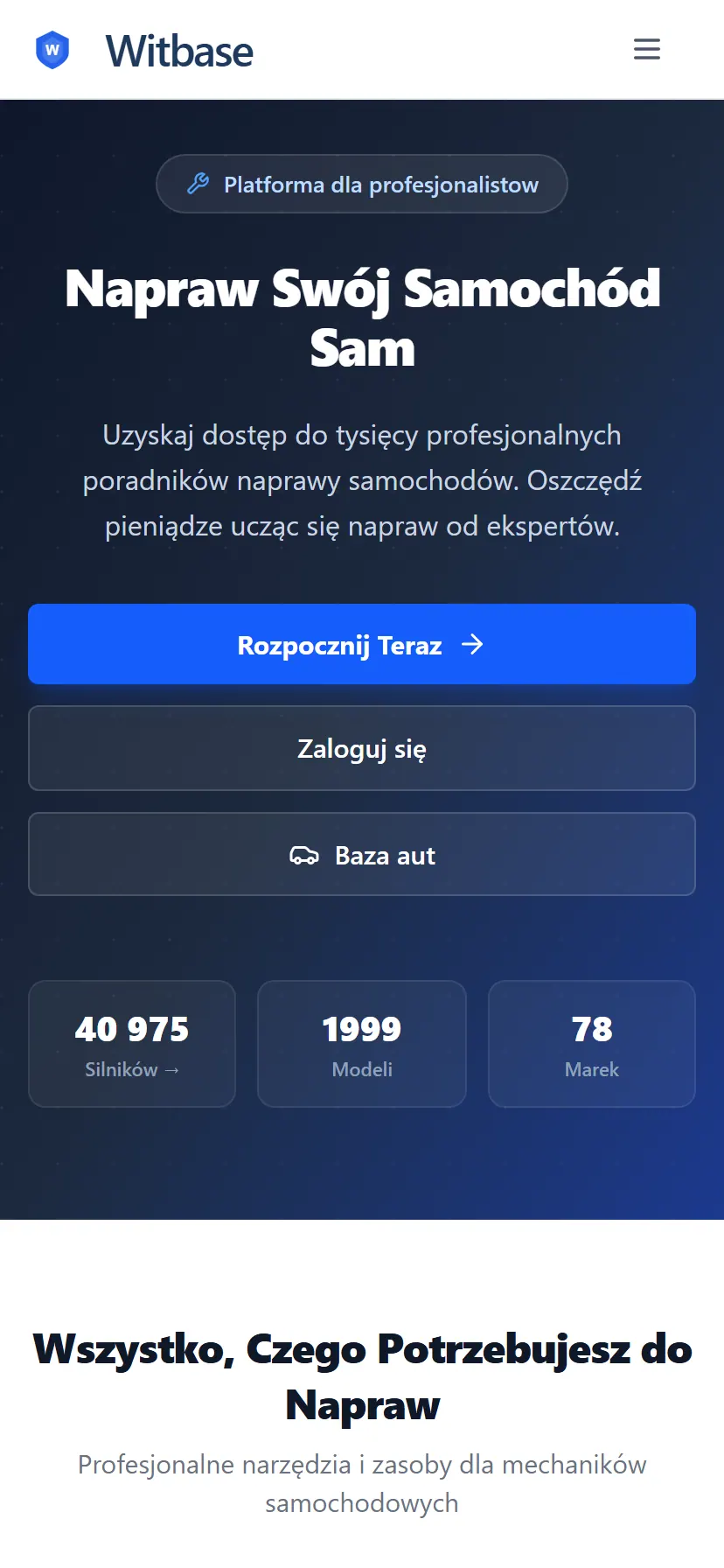 Witbase — widok mobilny